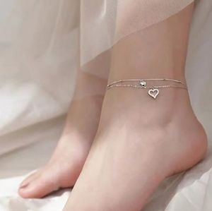 NEW 925 STERLING SILVER PLATE DIAMOND HEART ANKLET